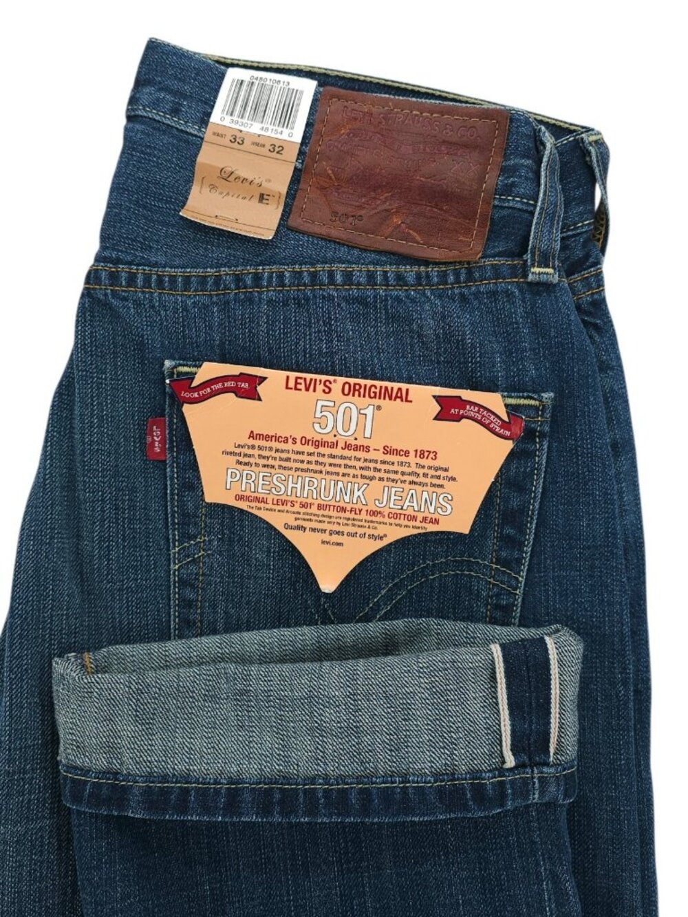 NWT Levi's 501 Capital E Selvedge Denim Jeans MADE IN USA Size 33x32